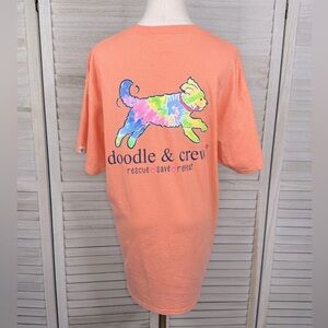 DOODLE & CREW Peach/Coral T-Shirt with Tie Dye Back Graphic -Large